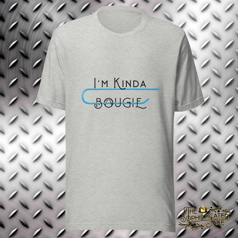 Grey t-shirt with graphic on the center of the chest with the text, 